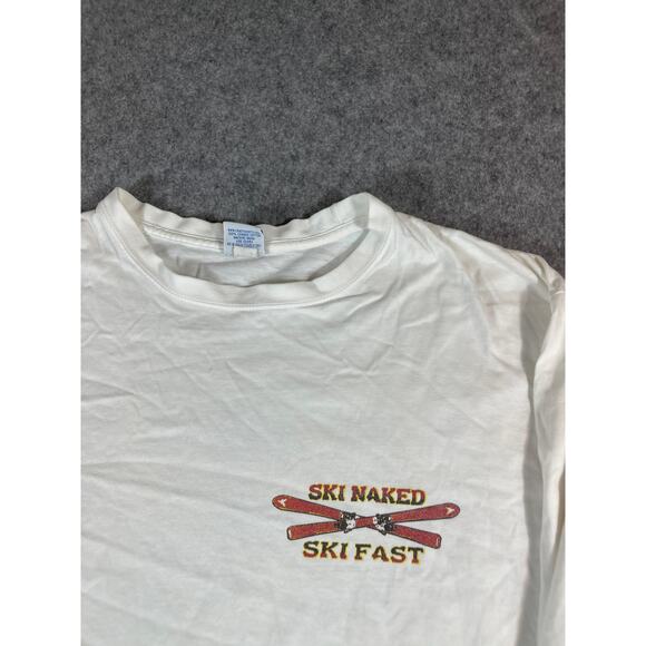 VINTAGE 90s Crazy Shirts Mens XL White Ski Naked Mauna Kea Hawaii Graphic Tee - Picture 6 of 8